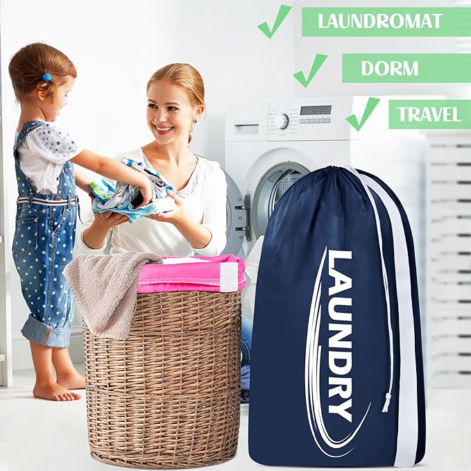 Sylfairy 2 Pack XL Laundry Bag with Strap,Heavy Duty Travel Laundry Bag,Rip-Stop Dirty Clothes Shoulder Bag with Drawstring,Easy Fit a Laundry Hamper or Basket Travel Essentials