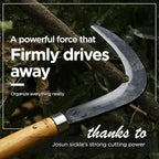 Big Size Josun Sickle - Hand-Forged Handmade Korean Weeding and Brush Clearing Tool with Razor-Sharp Blade and Chestnut Wood Handle