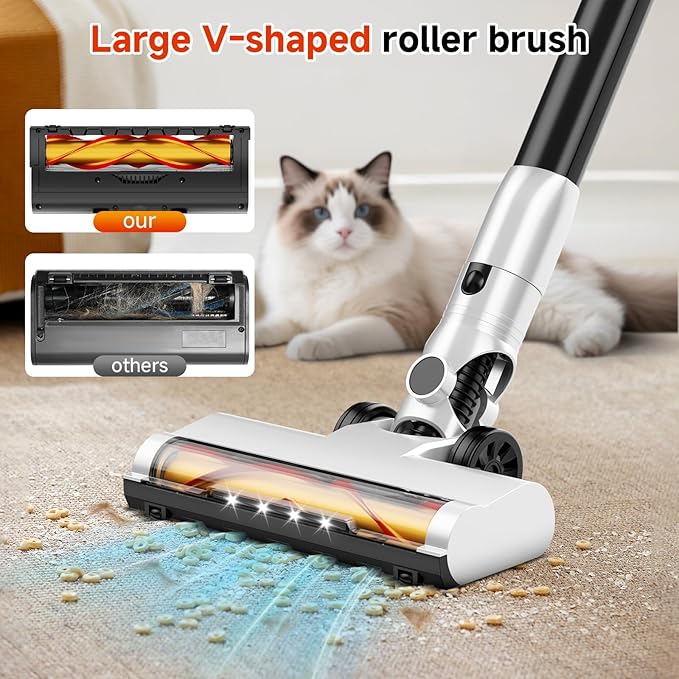 Self Clean and Empty Cordless Vacuum Cleaner with 2.5L Dust Base, Powerful Suction Handheld Vacuum, Auto Empty System, HEPA Filtration, Stick Vacuum for Pet Hair, Hardwood and Carpet, Black