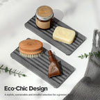 2PCS Diatomite Quick Stone Drying Tray Mat For Bathroom & Kitchen Counter, Instant Dry Water Absorbent Drink Bar Coaster,Vanity Sink Caddy Organizer,Dish Soap Sponge Holders, Charcoal,8"x3.8"