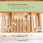 Premium Silverware, Flatware and Utensil Organizer for Kitchen Drawers, Food-Safe Contract Grade, Expandable from 14 to 25 In, Natural Bamboo