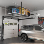 FLEXIMOUNTS 4x8 Overhead Garage Storage Rack, Adjustable Organization System, Heavy-Duty Metal Ceiling Racks, 600lbs Weight Capacity, White