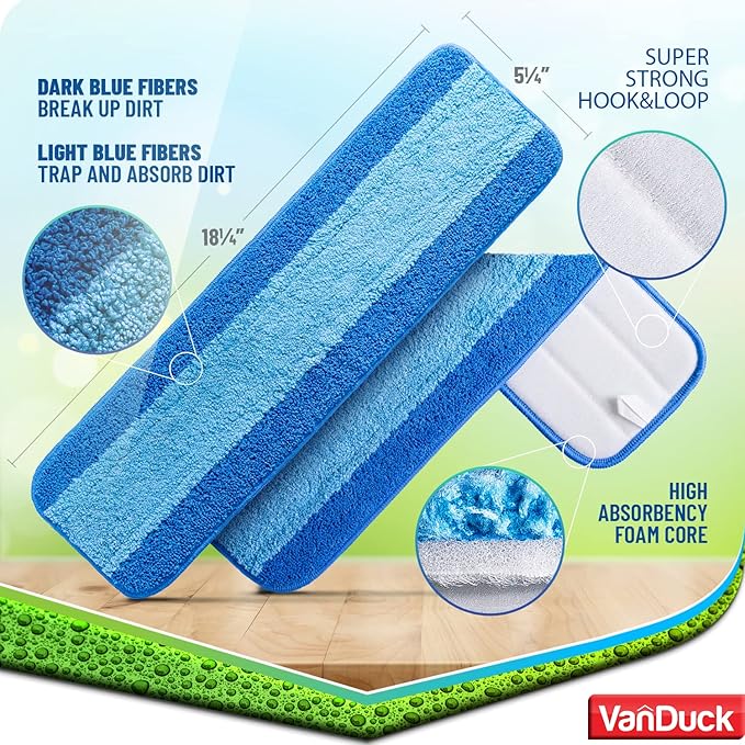 VanDuck Microfiber Cleaning Pads Compatible with Bona Mop (3 Pack) - Microfiber Mop Pads for Hardwood Floor for 18 Inch