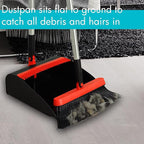 PHYEX 2-Pack Broom and Dustpan Combo Set, with 48" Adjustable Long Stainless Handles, Stand Up Dustpan with Self-Cleaning Teeth, Ideal for Home, Office, Kitchen, Indoor & Outdoor Use, Black