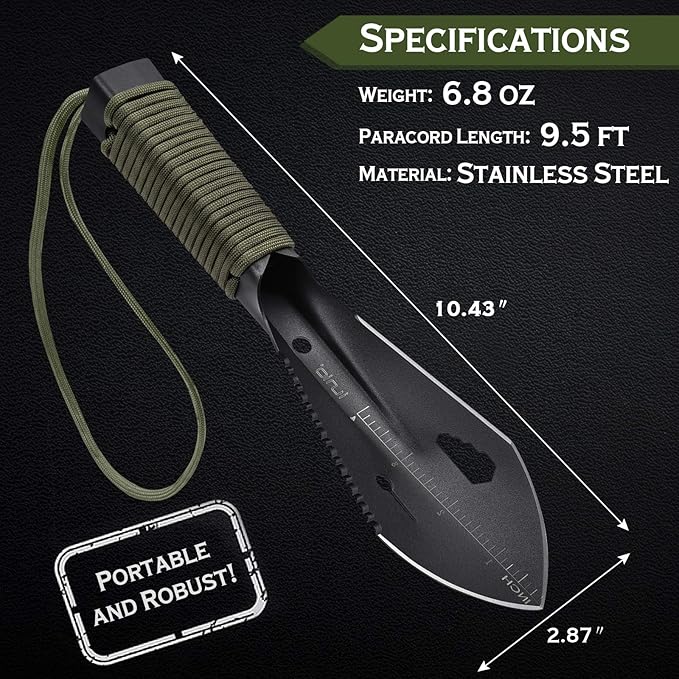 iunio Hiking Trowel, Camping, Backpacking, Portable Shovel, Multitool, Ultralight Camp Tool, with Carrying Pouch, for Gardening, Outdoor, Survival