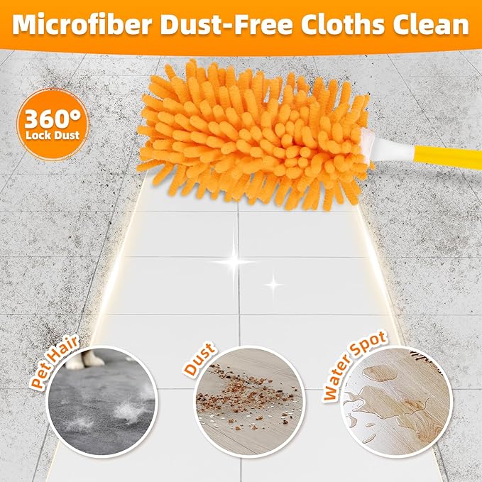 4 Pack Reusable Duster Refills Compatible with Swiffer Hand Duster, Washable Microfiber 360 Heavy Duty Dusters Refills for Dusting Cleaning(Include 1 Handle & Laundry Bag)