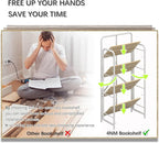4NM No Assembly Folding Bookshelf 4 Tiers Vintage Industrial White Book Shelf Metal Foldable Storage Bookcase and Bookshelves for Living Room,Bedroom and Kitchen - Natural