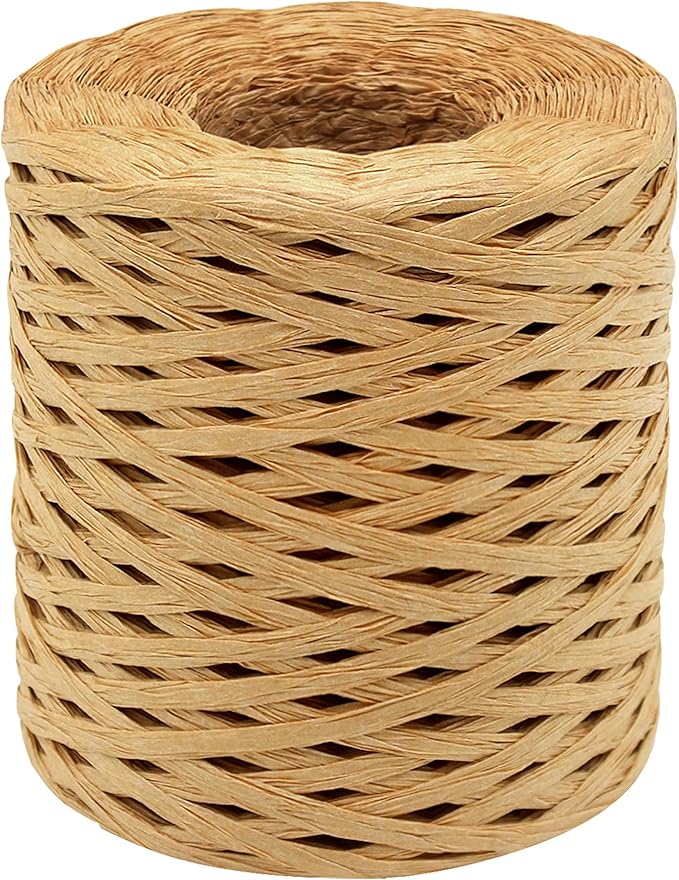 Anvin 1 Roll Natural Raffia Paper Ribbon Matte Twine Raffia Ribbon Paper Decorative String for Festival Gift Wrapping, Crafts and DIY 1/4" Wide by 660 Feet Each Roll (Natural Color)