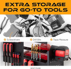 Power Tool Organizer - Wall Mount Storage for Garage Organizes 4 Cordless Drills & Tools - Heavy Duty Rack w Pegboard Sides Shelves & Hooks - Neatly Holds Screwdrivers & Drill Bits BLACK/BLACK
