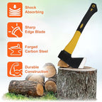 Wood Axe With Sheath - Camping Hatchet for Chopping and Splitting, Outdoor Bushcraft Tool for Hiking, Gardening, Throwing - Anti-Slip Handle (Yellow)