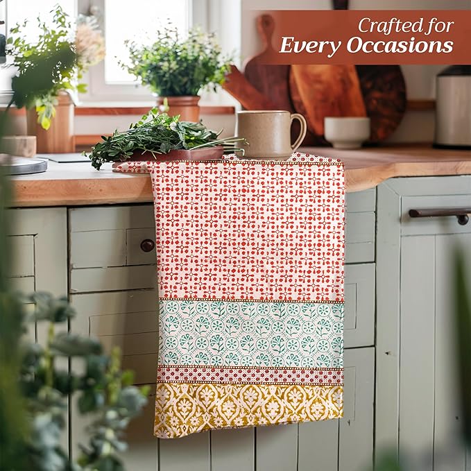 Maison d' Hermine Kitchen Towels Set of 3 100% Cotton 27.50" x 20" Reusable Cloth Tea Dish Towels Absorbent with Hanging Loop for Kitchen, Home, Dining, Cocktail Parties Spring/Summer (Provence)