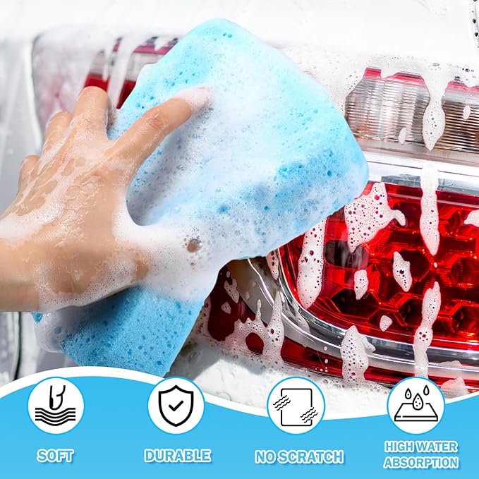 Tioncy 24 Pcs Large Sponges Bulk 7.5 x 5.5 x 1.9 Inch Grouting Car Wash Foam Cleaning and Washing Sponge Commercial Foam Large All Purpose for Cleaning Dishes Car Tile Bike (Blue)