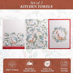 Maison d' Hermine Kitchen Towels Set of 3 100% Cotton 27.50" x 20" Reusable Cloth Tea Dish Towels Absorbent with Hanging Loop for Kitchen, Home, Dining, Cocktail Parties (Holly Time)