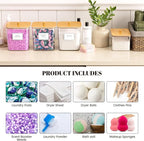 HomePekite Laundry Pods Storage Container, Clear Laundry Room Organization and Storage,Detergent Powder Container,with Wooden Lids & Labels, 3+1 Pack