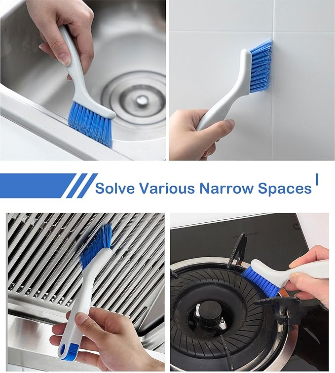 4 PCS Multi Purpose Small Crevice Cleaning Brushes for Tight Narrow Space, Small Scrub Brush Set for Scrubbing Cleaning Kitchen Sink Bathroom Shower Corner Household Use