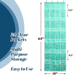 Simple Houseware 24 Pockets - Crystal Clear Over The Door Hanging Shoe Organizer, Turquoise (64'' x 19'')