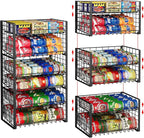 3-Pack Stackable Can Rack Organizer for Pantry, Adjustable Can Holder for Various Ounce of Cans up to 90, Rolling Can Dispenser for Canned Food Soup Goods Storage in Kitchen Cabniet, 2 Tier, Black