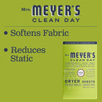 Mrs. Meyer's Dryer Sheets, Fabric Softener, Reduces Static, Infused with Essential Oils, Lemon Verbena, 80 Count