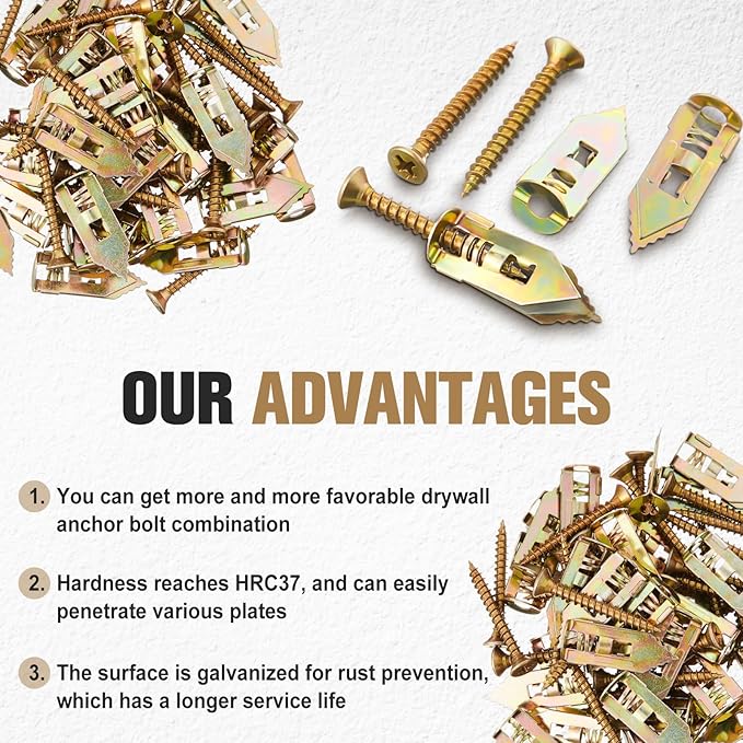 400 Pcs Drywall Anchors for Drywall Self Drilling with Screws Kit 0.47 x 1.18 Inch, 200 Sheetrock Expansion Anchors 200 Zinc Plated Screws, Drive in Hollow Board Nails No Drill or Holes in Wall