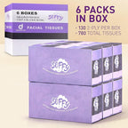 Facial Tissues, 2 Ply White - 130 Per Box, Car and Travel, Face Tissue 7.5" x 7.1", (Pack of 6) Tissue Box