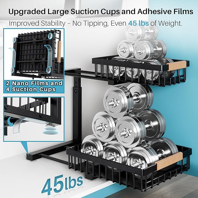 1 Packs 2 Tier Under Sink Organizers, Sliding Pull Out Cabinet Organizer Storage Shelf, Metal Drawer for Kitchen, Bathroom, Pantry Closet Organization Rack,Black