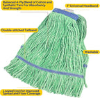 Matthew Cleaning Heavy Duty Mop Head Commercial Replacement for General and Floor Cleaning , Wet Industrial Blue Cotton Looped End String Head Refill (Pack of 6) Green