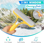 3-in-1 Window Squeegee with Sprayer – Professional Glass Cleaner Tool for Shower, Mirror, Car & Kitchen | Streak-Free Scraper with Ergonomic Handle & Large Capacity Bottle(Yellow + Blue + White)