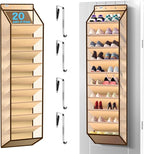 10 Tier Hanging Shoe Rack - Heavy Duty Behind the Door Hanging Shoe Rack, Sturdy Oxford Cloth, 20+ Pairs Over the Door Shoe Cabinet for Boots and Sneakers - Save 50% Closet Space! (Beige)