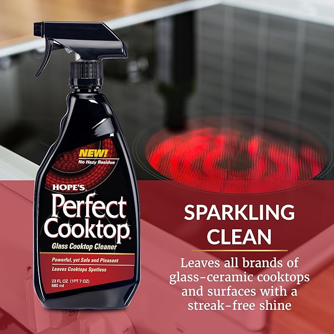 HOPE'S Perfect Cooktop Spray, Glass Ceramic Stovetop Cleaner, No Hazy Residue, Leaves Electric Stove Top Ranges Spotless, Clean Grease and Oil with Ease, Fragrance Free, 23 Fl Oz, Pack of 1