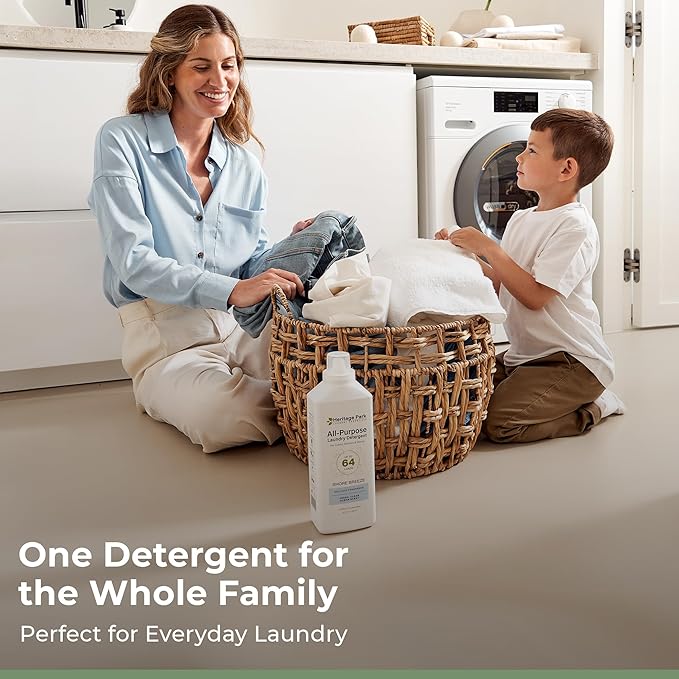 Heritage Park Luxury Laundry Detergent | Dermatologist Tested Plant based Natural & Enzyme Laundry Detergent | Sensitive Skin Friendly - Shore Breeze (32 fl oz)