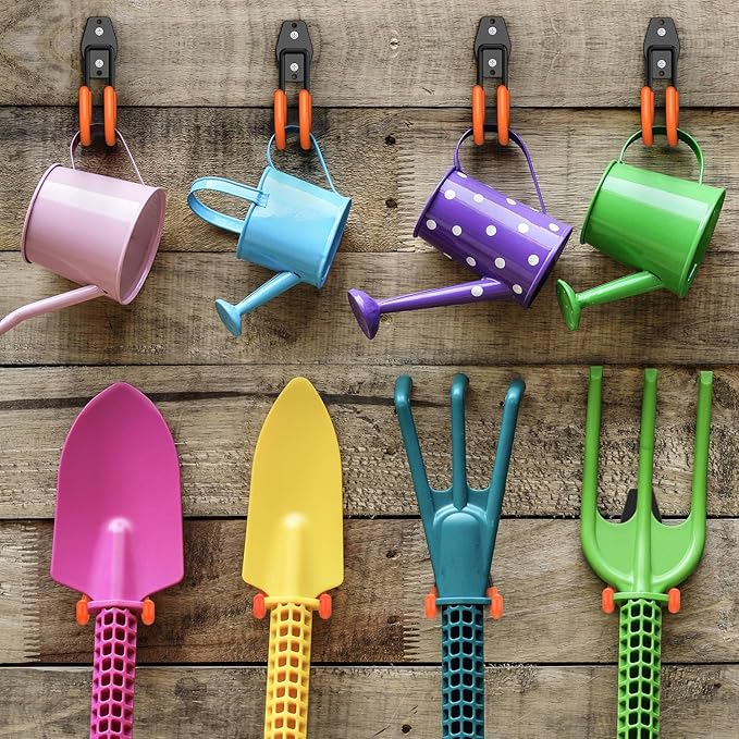 Heavy Duty Garage Hooks 4 Pack, J Shaped Hanger, Wall Mounted Storage System, Power and Garden Tool Organizer, for Hanging Ladders, Bikes Tires, Hose, Bulk Items