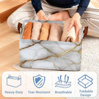 White Gold Marble Storage Baskets,Foldable Large Capacity Organizer Bins with Waterproof Lining and Leather Handles for Closet,Shelf,Bedroom 17x11.5x10Inch