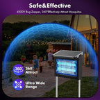 okk Solar Bug Zapper Outdoor, 4500V Mosquito Zapper Outdoor Fly Killer with 10W Adjustable Solar Penal, Waterproof, Rechargeable, Portable Electric Fly Trap for Patio, Garden, Backyard, and Camping