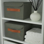 Decorative Linen Storage Boxes with Lids - Spacious Set of 2 Organizer Bins for Your Home Decor - The Perfect Small Container to Safely Store Photos, Documents and Memory Box Keepsakes in Style
