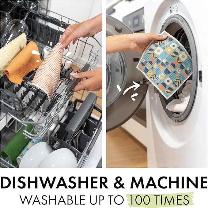 SUPERSCANDI Swedish Dishcloths With 100% Recycled Bioplastic Hanger, Reusable Paper Towels Washable 100 Times, Biodegradable, Super Absorbent Cleaning Cloth Dish Towel For Kitchen, 5-Pack Strawberries