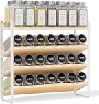 MUDEELA 4 Tier Spice Rack Organizer for Cabinet,Wooden Vertical Spice Shelf, Seasoning Organizer for Countertop, Kitchen, Pantry, Freestanding, 13.4" W × 11.2" H (No Jars Included), White
