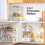 Full Metal Under Sink Organizer 2-Tier, Pull Out Cabinet Organizers and Storage, Silk-Smooth Sliding Drawer for Kitchen, Bathroom, Pantry, Cabinet, Closet (White, 2 Pack)