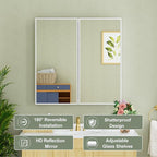 Buruis 30" x 30" Framed Medicine Cabinet with Mirror, Recessed or Wall Mounted Bathroom Cabinet, Adjustable Tempered Glass Shelves, Left/Right Open Reversible, No Assembly Required, White