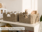 StorageWorks Scalloped Wicker Basket, Hand-woven Rattan Baskets with Built-in Handles, Seagrass Basket for Organizing and Decor, 2 Pack