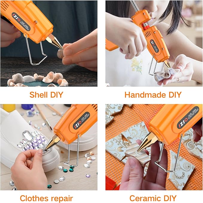 IZIO Hot glue gun and sticks set with 21 glue sticks (7/16")& storage pouch, ideal for bonding wood, fabric, plastic, diy projects, home repairs,handmade crafts，photo frames, diy fairy gardens,orange