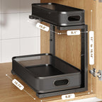 2 Pack 15.7IN-Depth Under Sink Organizer With Smooth Cylindrical Rail,2-Tier Pull Out Multi-Purpose Cabinet Storage for Bathroom&Kitchen,Height Adjustable,Rust-resistant Coating-Black