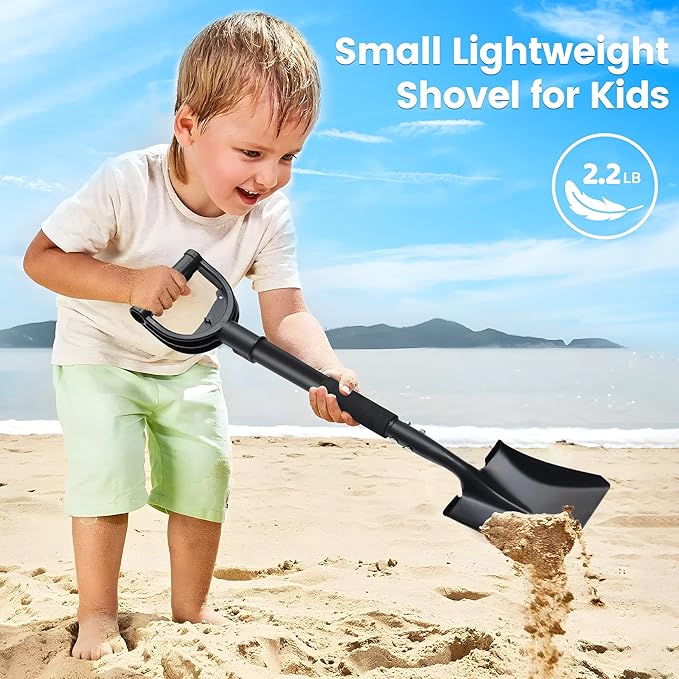 Garden Shovels for Digging, Small Flat Spade Beach Shovel with D-Handle 31 inch, Metal Square Folding Hand Sand Survival Camping Adult Kids Shovel