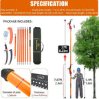 Manual Pole Saw for Tree Trimming, 27 FT Manual tree purner with 8-Section Fiberglass Handle, Sharp steel Blade, Easy to Carry and Extendable Design for Tree Maintenance, Orange