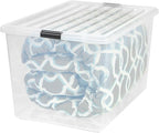IRIS USA 132 Qt Stackable Plastic Storage Bins with Lids, 1 Pack - BPA-Free, See-Through Organizing Solution, Latches, Durable Nestable Containers, Secure Pull Handle, Made in USA - Clear