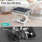 VASMIA Luggage Rack, Folding Suitcase Stand with Storage Shelf Set of 2, Bamboo Luggage Stand for Guest Room,Bedroon and Hotel,Holds up to 131 lb,Fit Most Luggage Size,White