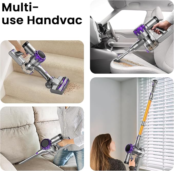 S3 Cordless Vacuum Cleaner, 45kPa Powerful Suction Vacuum Cleaners for Home, 55-Min Runtime Rechargeable Stick Vacuum, Self-Standing, for Pet Hair Carpet Hard Floor, LED Display