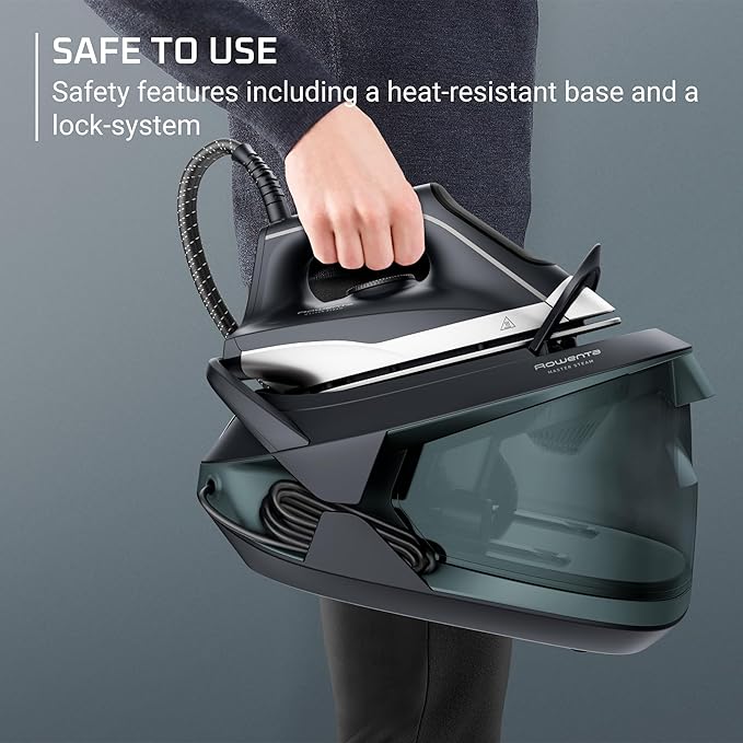 Rowenta Iron Steamer for Clothes, Master Steam Station, Professional Steam Iron For Clothes with Stainless Steel Soleplate 57 oz, 400 microsteam holes, Built-In Pump, 1750 watts, Black Green, VR8338