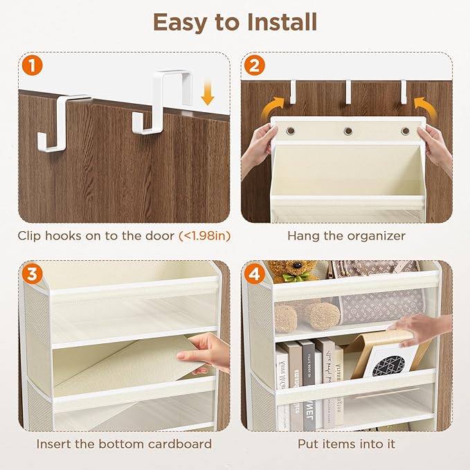 Over The Door Organizer, 7 Tier Door Hanging Organizers with 7 Large Pockets 12 Side Pockets, Behind Door Storage Hanging Shelves for Closet Bathroom Bedroom Nursery