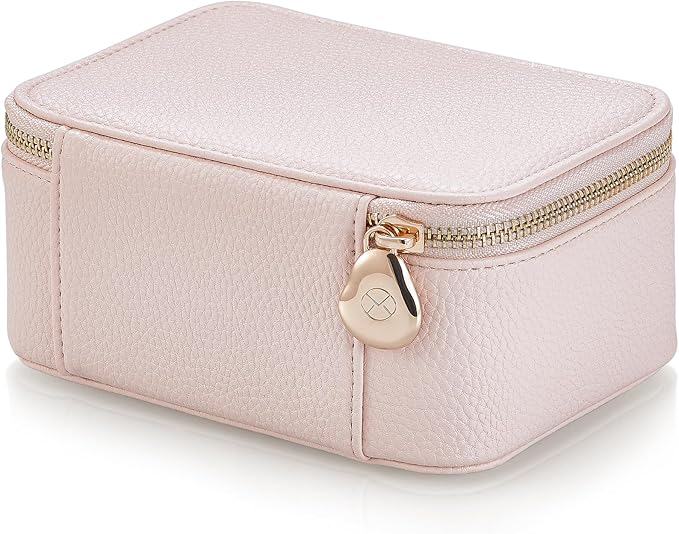 Vlando Jewelry Travel Case,Travel Jewelry Organizer with Clear Velvet Jewelry Bags 8Pcs Zipper Pouch for Women Girl Gift-Pink