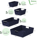 NEATERIZE Baskets For Organizing Set Of 9 Navy - Storage Baskets For Shelves - Perfect Closet Organizer Bins, Bathroom Basket, and Pantry Basket - Small Storage Bin For Shelves - Bin For Organization